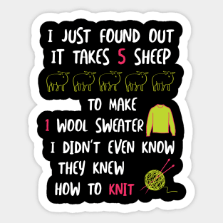 Funny Knitting Joke It Takes 5 Sheep Sticker